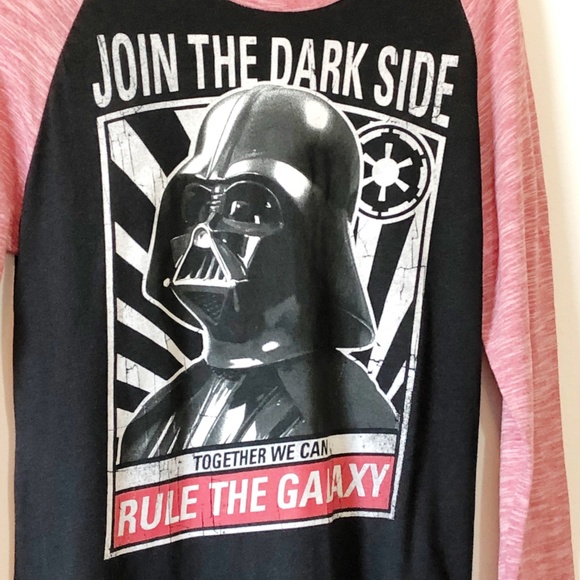 Star Wars Join the Dark Side Raglan Red Black Tee Darth Vader - Picture 2 of 5